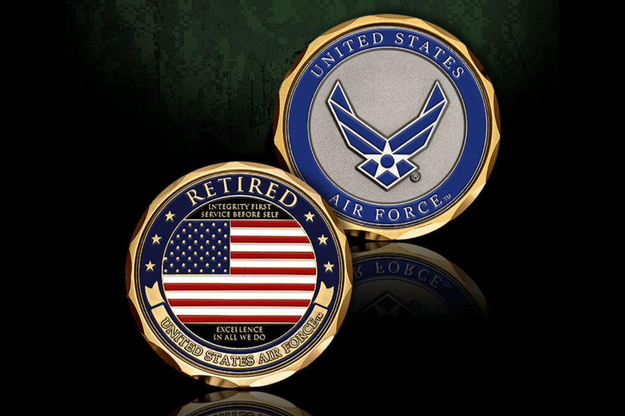 Picture showing the front and back of a United States Air Force challenge coin.