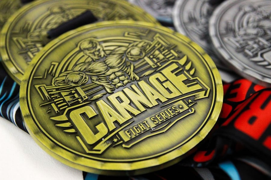 Custom Fighting Arts Dubbo medal for the Carnage Fight Series