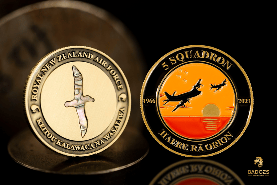 Picture of Royal New Zealand Air Force No. 5 Squadron challenge coin.