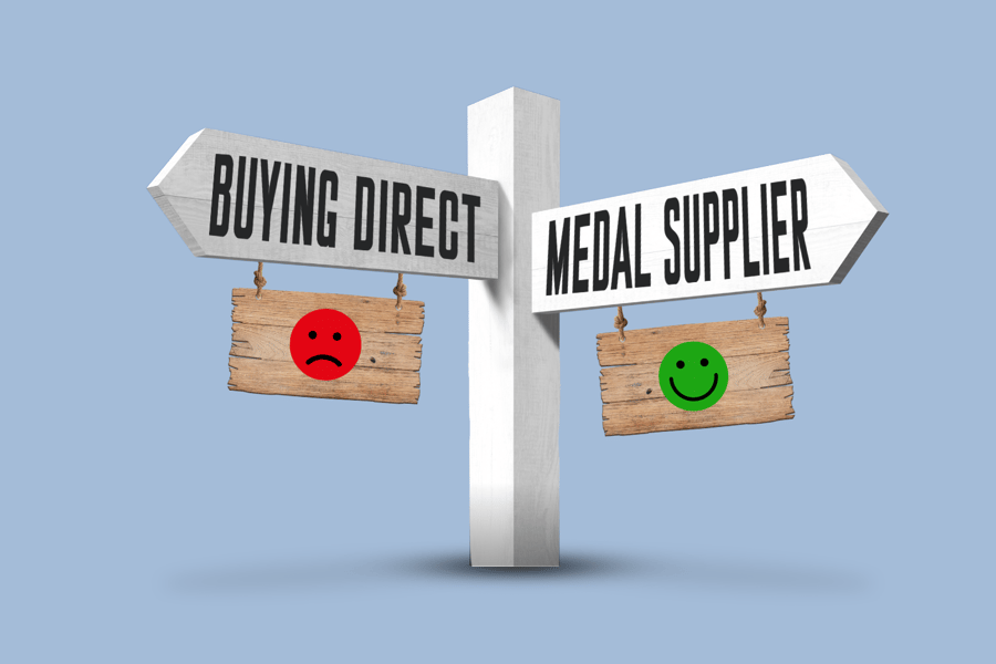 Signpost pointing towards 'medal suppliers' and 'buying direct'