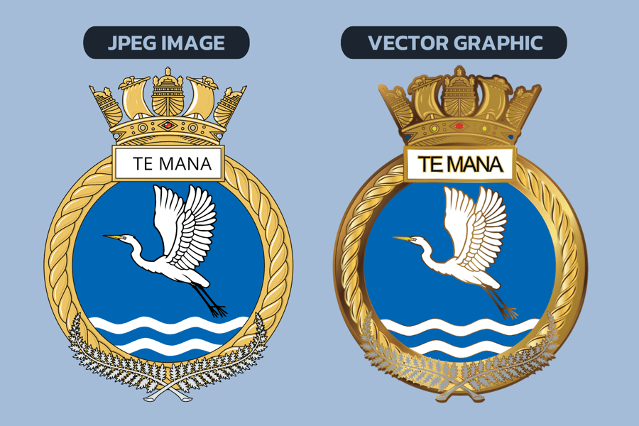 Comparison of a JPEG file versus a vector graphic file.