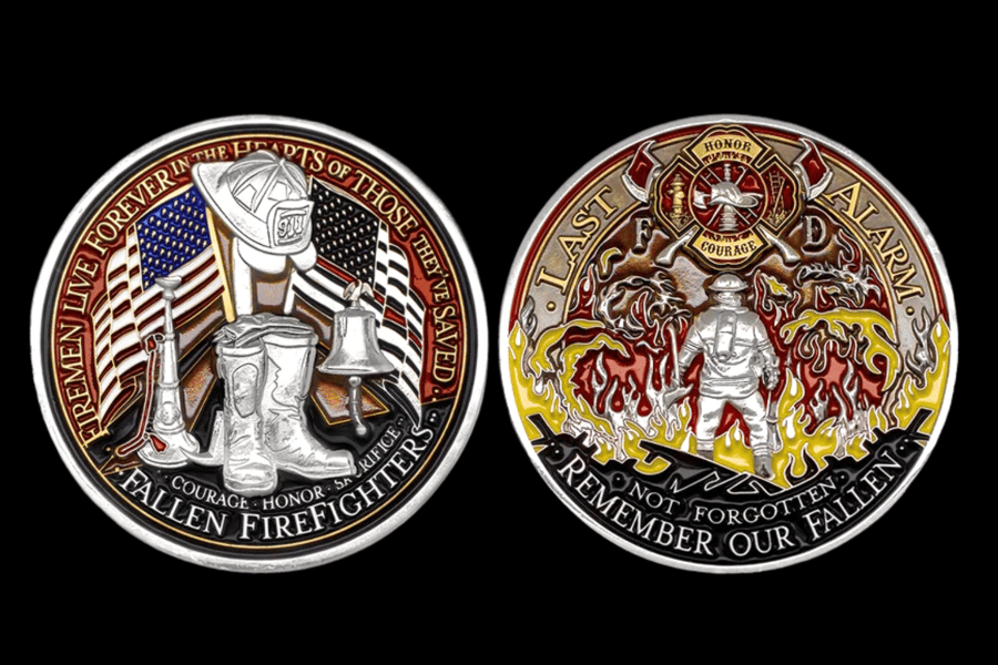 Custom fallen firefighter challenge coin.