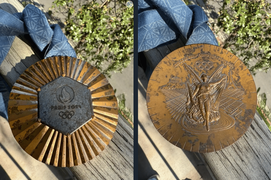 Damaged bronze Paris Olympic medal