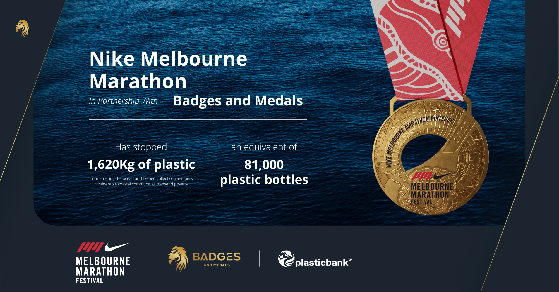 A sustainability pamphlet for the Melbourne Marathon, which reveals that their medals saved 1620 kilograms of plastic.