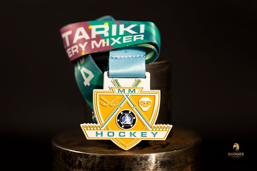 Custom Mystery Mixer Hockey white medal.