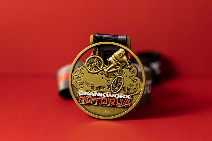 Custom Crankworx Rotorua medal.